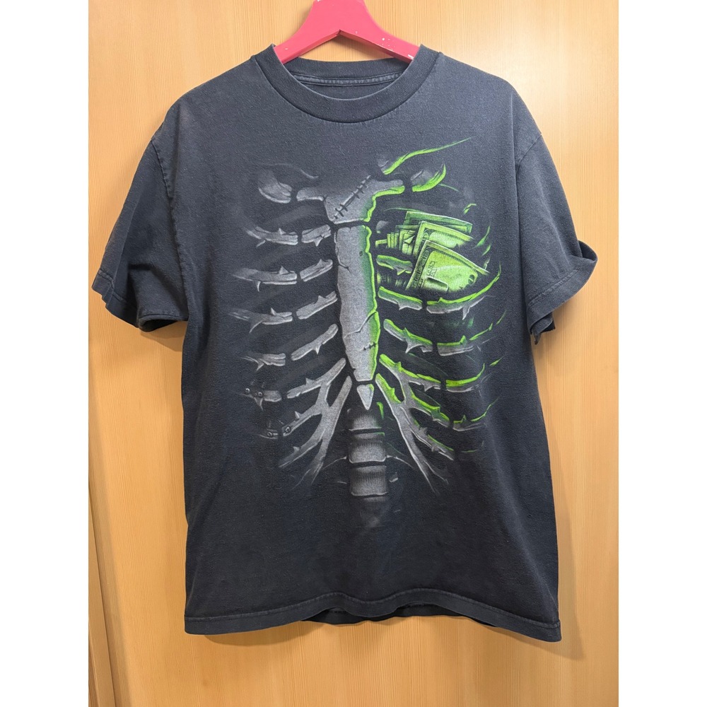 Anchor Blue Streetwear Skeleton Rib Cage Money Graphic T-Shirt Mens Large